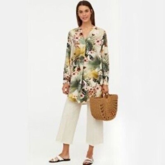 H&M Tropical Print Mini Dress Tunic with Mandarin Collar Sz 10 - Picture 1 of 7
